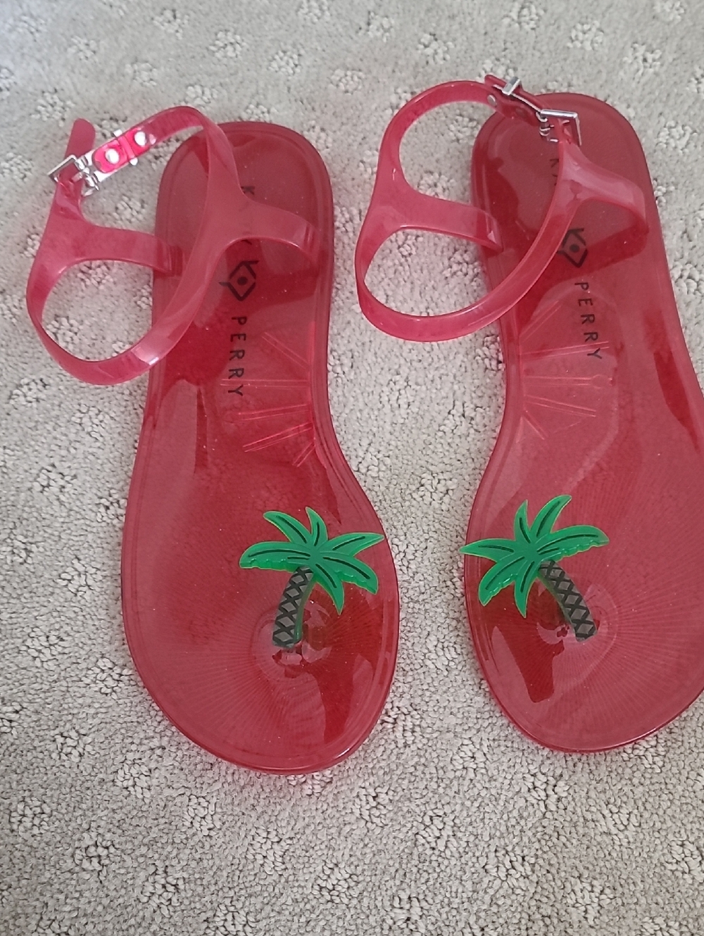 Katy Perry Collections Hot Pink Jelly Sandals with Palm Tree Accent